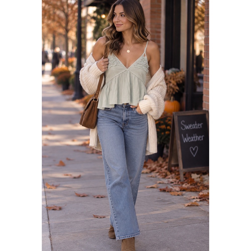 Papermoon Sage Green Ruffle Peplum Camisole Top PT16178 Small